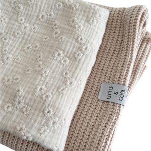 Laken gewassen katoen Wieg- / ledikant -Embroidery Naturel