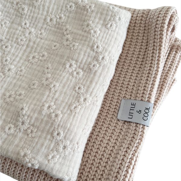 Laken gewassen katoen Wieg- / ledikant -Embroidery Naturel