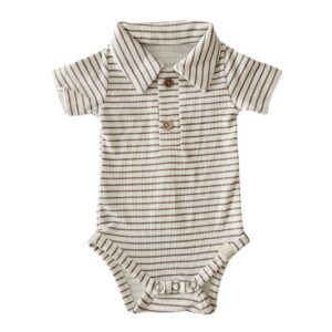 Romper korte mouw - Polo rib streep taupe