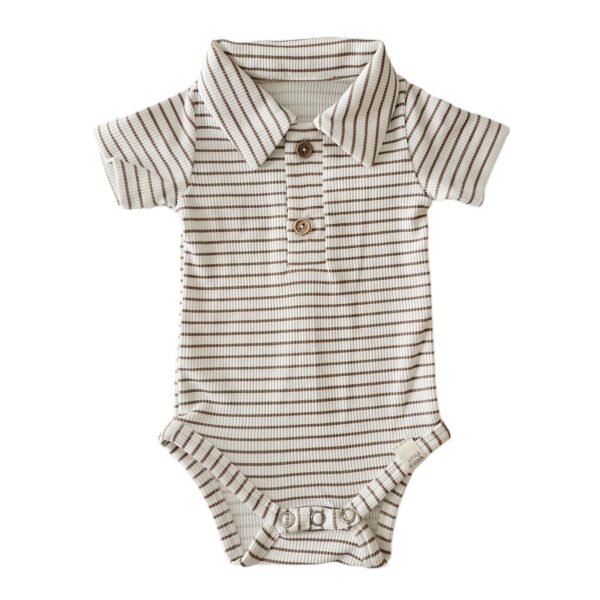 Romper korte mouw - Polo rib streep taupe