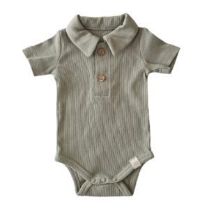 Romper korte mouw - Polo rib  dusty green