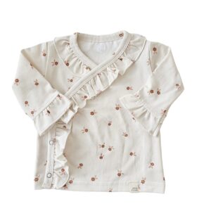 Longsleeve - overslag ruffle Offwhite blush flowers