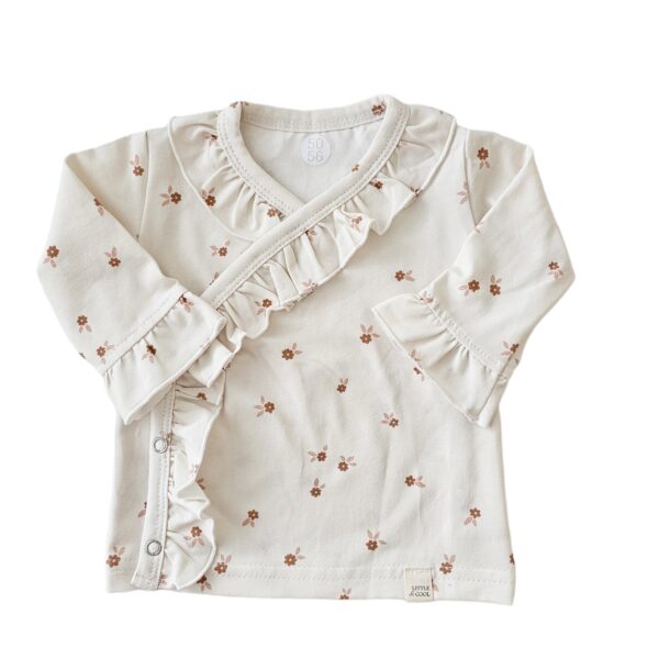 Longsleeve - overslag ruffle Offwhite blush flowers
