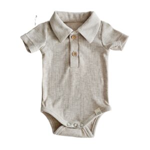 Romper korte mouw - Polo rib beige melange