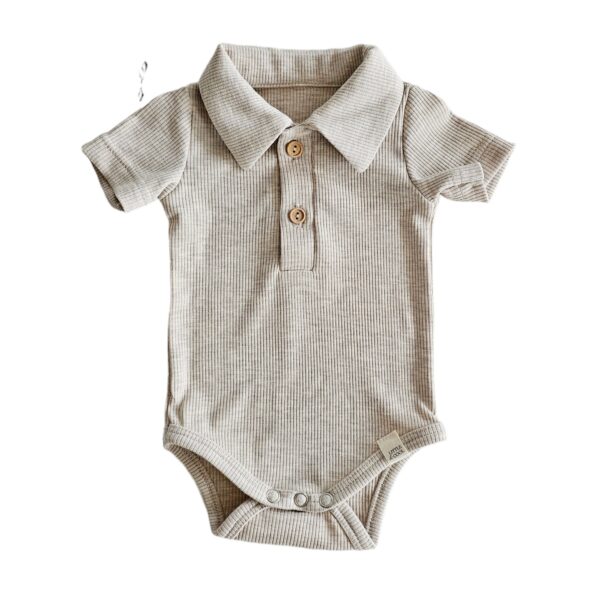 Romper korte mouw - Polo rib beige melange
