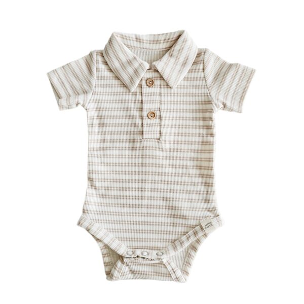 Romper korte mouw - Polo rib streep beige