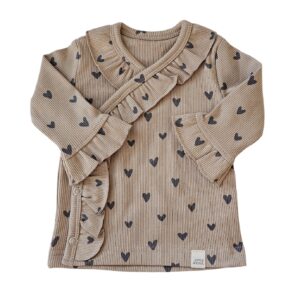 Longsleeve - overslag ruffle hartjes dark beige