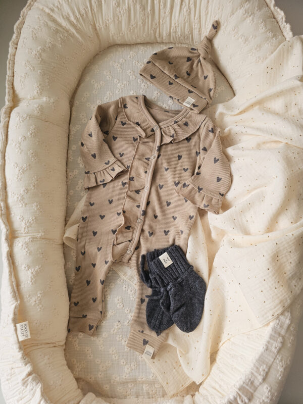 Boxpakje Jill - Ruffel Hartjes dark beige rib