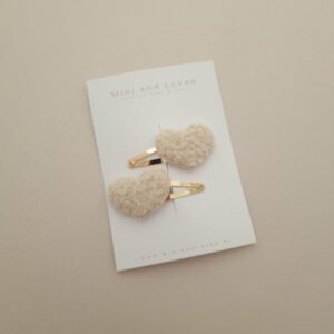 Mini&loved - Teddy Heart beige clip middel (2 stuks)
