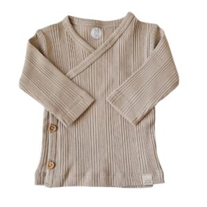 Longsleeve - overslag rib beige streep