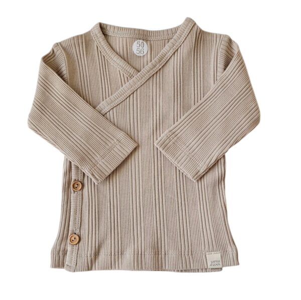 Longsleeve - overslag rib beige streep