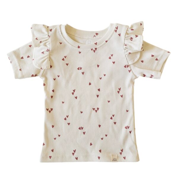 Shirt - Ruffel Rib hartjes framboos