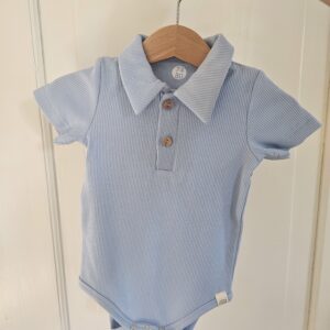 Romper korte mouw - Polo rib Baby blue