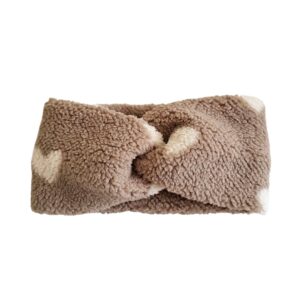 Hoofdband teddy twist hartjes taupe