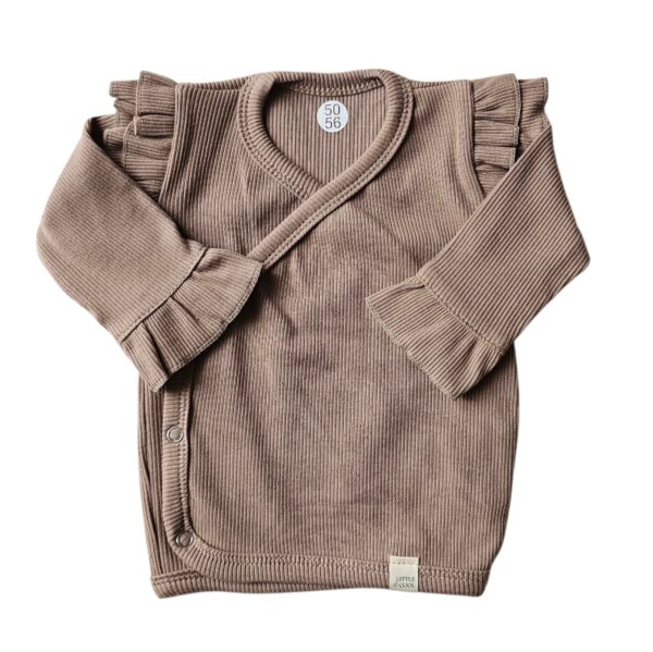 Longsleeve - overslag ruffle taupe rib