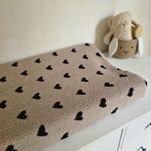 Aankleedkussenhoes -Teddy hartjes zwart