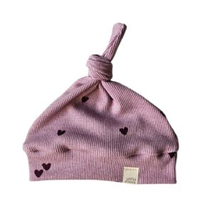 Newborn Mutsje los - Rib hartjes lila
