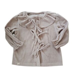 Blouse strikjes velvet dark beige