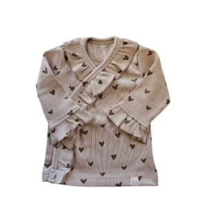 Longsleeve - overslag ruffle Rib hartjes naturel
