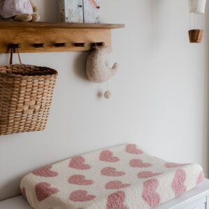 Aankleedkussenhoes -Teddy hartjes pink