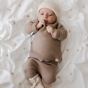 set fleece katoen truitje + broekje taupe